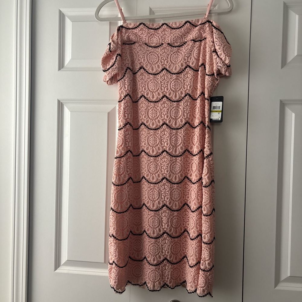 Guess Pink and Black Lace Midi Dress
